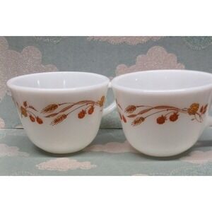 Vintage Pyrex mugs milk glass autumn harvest wheat hot or cold soup replacement